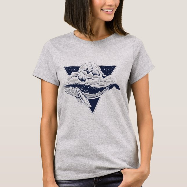 Boho Whale Illustration with Moon T-Shirt (Front)