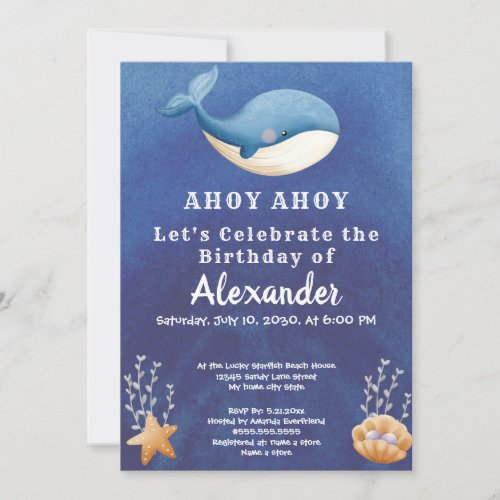 Boho Whale Under the Sea Boy Birthday Party Invitation