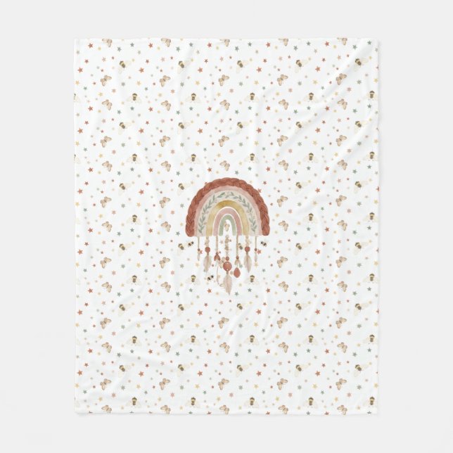 Boho Whimsical Bee & Earthy Rainbow Baby Fleece Bl Blanket (Front)