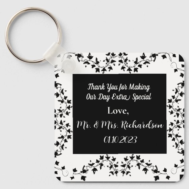 Boho Whimsical Botanical Wedding Favor Keychain (Front)