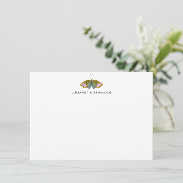 Boho Whimsical Butterfly Personalized Stationery Note Card (Standing Front)