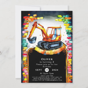 Boho Whimsical Construction Birthday Invitation