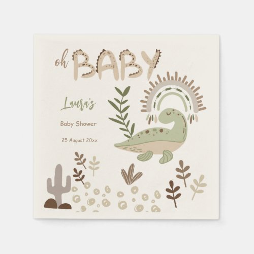 Boho whimsical dinosaur oh baby baby shower custom napkins