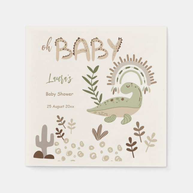 Boho whimsical dinosaur oh baby baby shower custom napkins (Front)