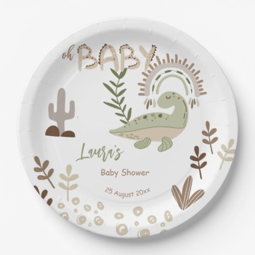 Boho whimsical dinosaur oh baby baby shower  paper plates