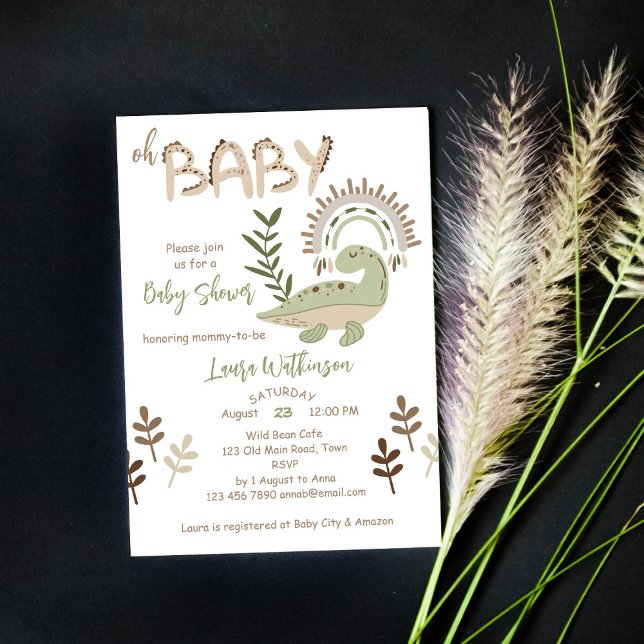 Boho whimsical dinosaurs oh baby invitation (Creator Uploaded)