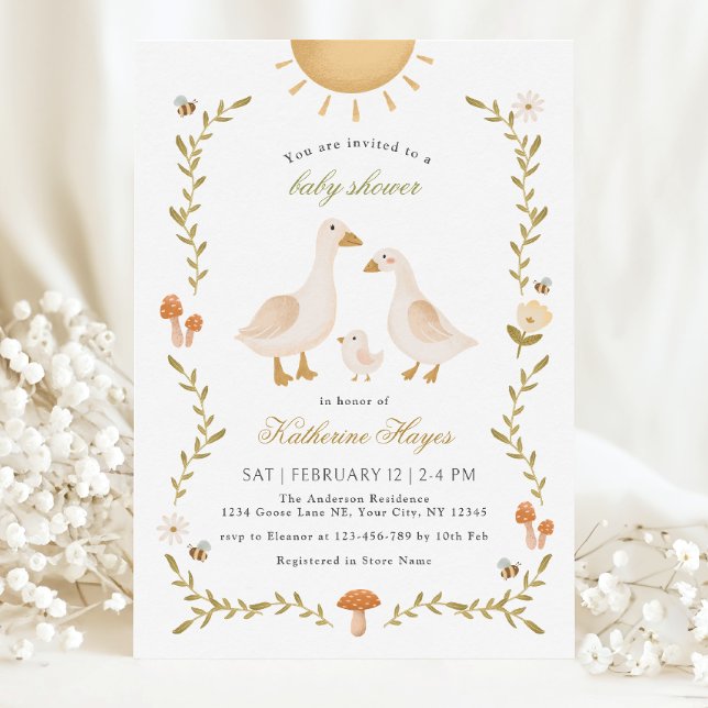 Boho Whimsical Goose Baby Shower Invitation (Creator Uploaded)