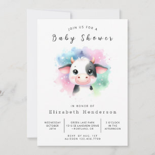 Boho Whimsical Graceful Cow Baby Shower Invitation