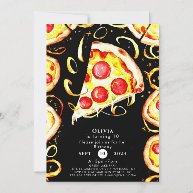 Boho Whimsical Pizza Birthday Invitation (Front)