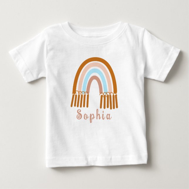 Boho Whimsical Rainbow with Personalized Name Baby T-Shirt (Front)