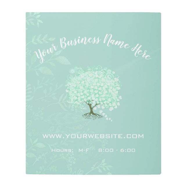 Boho Whimsical Tree and Leaf Pattern Business Sign (Front)