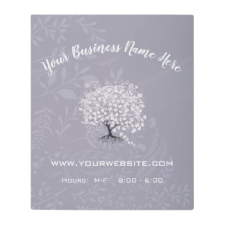 Boho Whimsical Tree and Leaf Pattern Business Sign