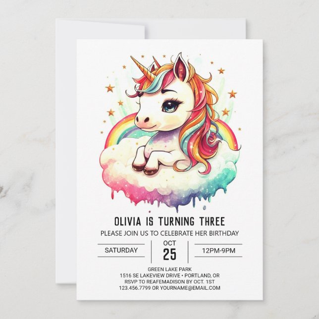 Boho Whimsical Unicorn Birthday Invitation (Front)