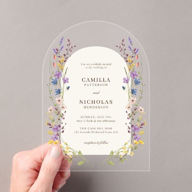 Boho Whimsical Wildflower Arch Wedding Acrylic Invitations (Insitu (Handheld))