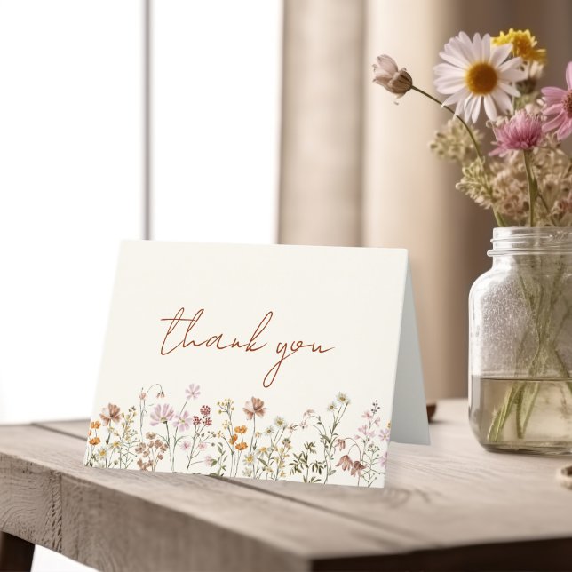 Boho Whimsical Wildflower Bridal Shower Thank You Card (Creator Uploaded)