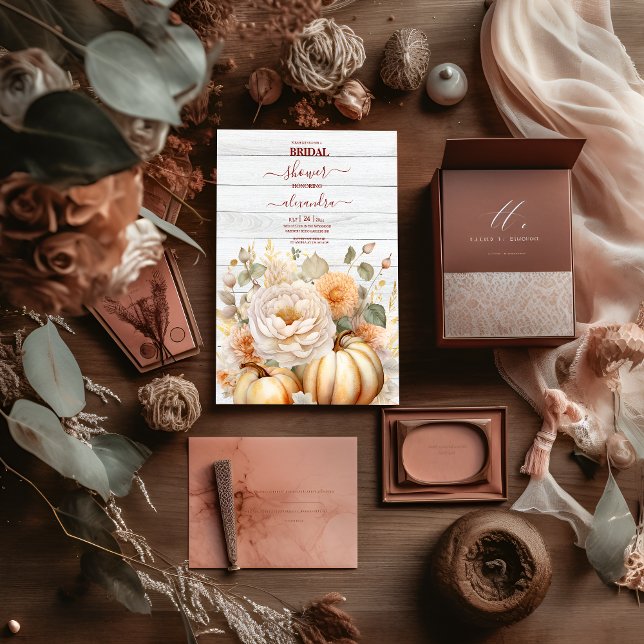 Boho White and Gold Glitter Pumpkins Bridal Invitation (Creator Uploaded)