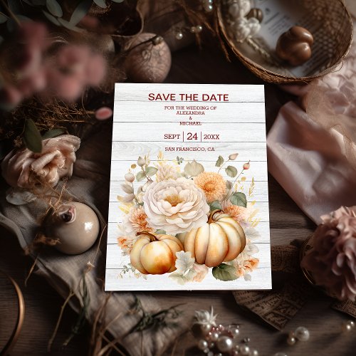 Boho White and Gold Glitter Pumpkins Wedding Save The Date