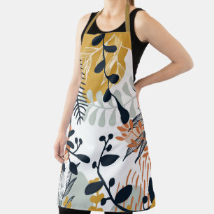 Boho White and Navy Leaves  Apron