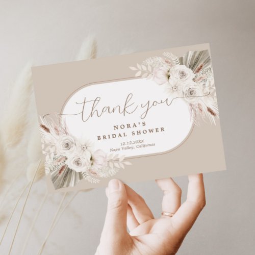 Boho White and Neutral Bouquet Thank You Card