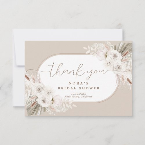 Boho White and Neutral Dried Floral Thank You Card
