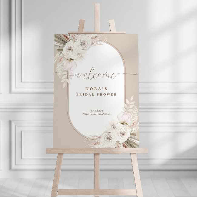 Boho White and Neutral Dried Floral Welcome Sign