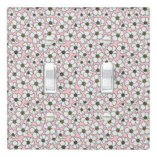 Boho White And Pink Floral Print Light Switch Cover