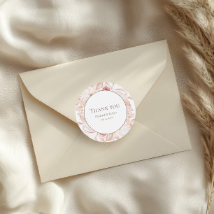 Boho White and Pink Floral Wedding Thank You Classic Round Sticker
