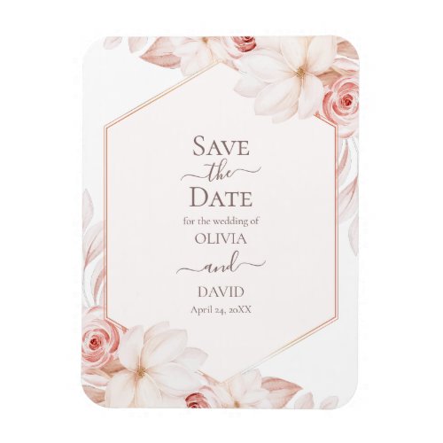 Boho White and Pink Roses Save the Date Card Magnet