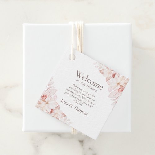 Boho White and Pink Roses Welcome Gift Tag