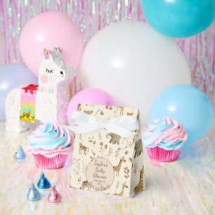 Boho White Beige Jungle Animals Baby Shower Favor Boxes