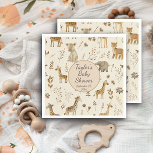 Boho White Beige Jungle Animals Baby Shower Napkins