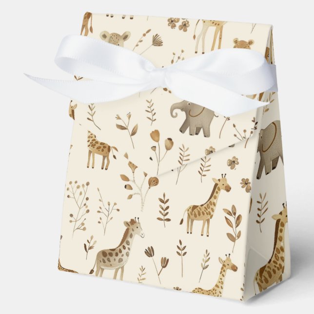 Boho White Beige Jungle Animals  Favor Boxes (Front)