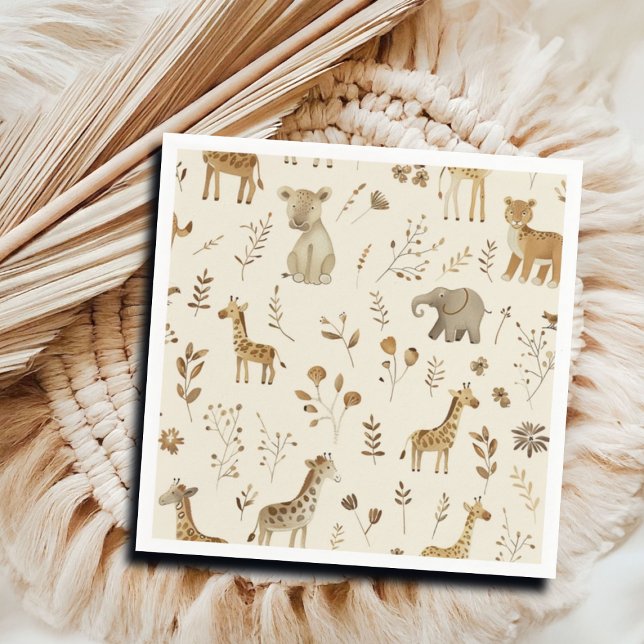 Boho White Beige Jungle Animals  Napkins (Creator Uploaded)