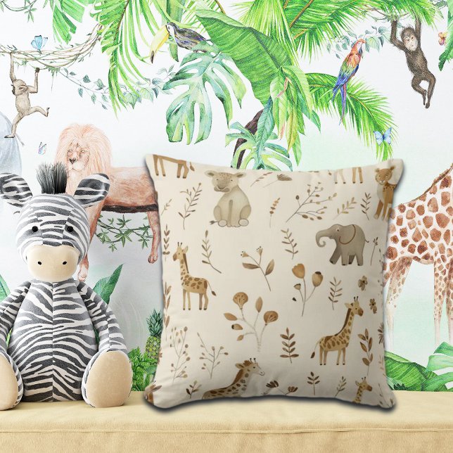 Boho White Beige Jungle Animals  Throw Pillow (Creator Uploaded)