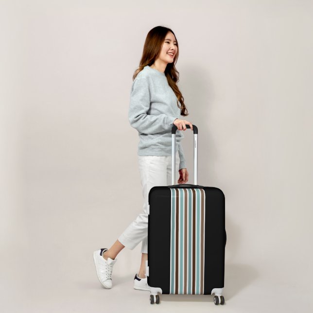 Boho White Blue Brown Geometric Stripes Luggage (Scale)