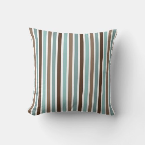 Boho White Blue Brown Geometric Stripes Throw Pillow