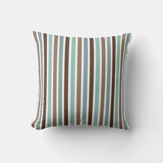 Boho White Blue Brown Geometric Stripes Throw Pillow (Front)
