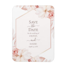 Boho White & Blush Pink Roses Save the Date Magnet
