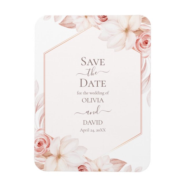 Boho White & Blush Pink Roses Save the Date Magnet (Vertical)