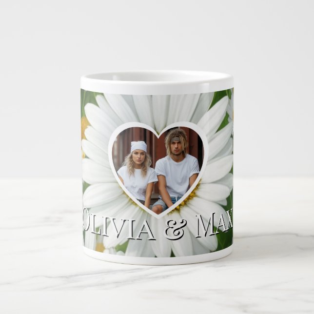 Boho white daisies template  giant coffee mug (Front)