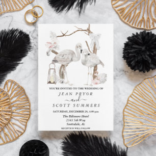 Boho White Flamingo Tropical Arch Floral Invitation