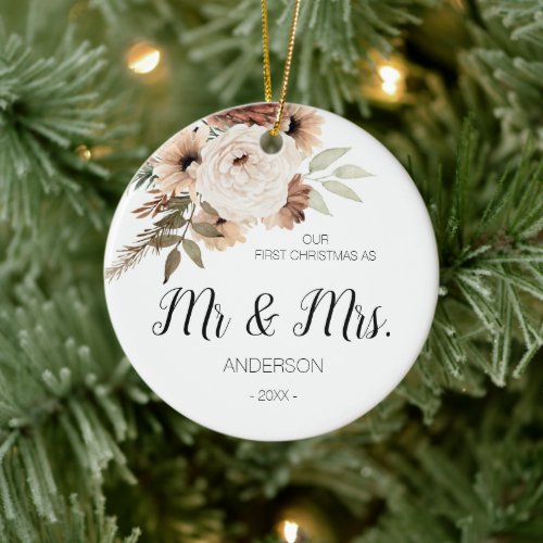 Boho White Floral as Mr and Mrs Ceramic Ceramic Ornament