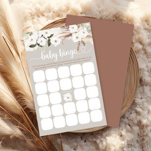 Boho White Floral Baby Shower Bingo Game Card