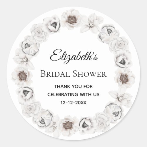 Boho White Floral Bridal Shower  Classic Round Sticker