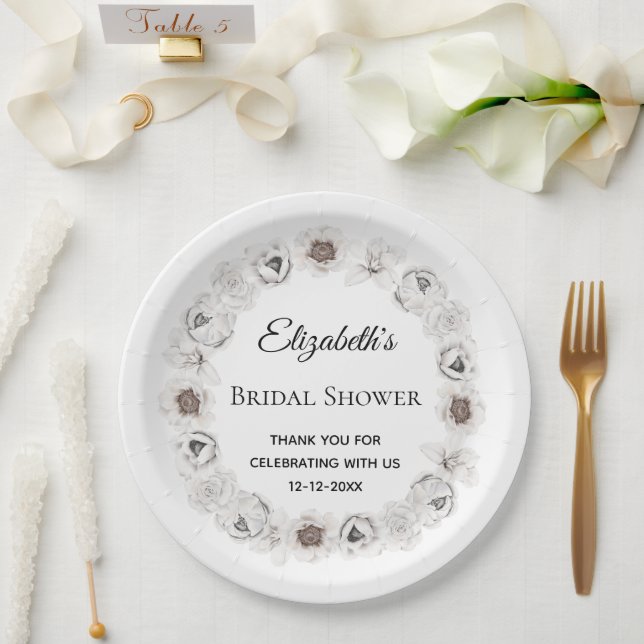Boho White Floral Bridal Shower  Paper Plates (Wedding)