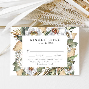 Boho White Floral & Greenery RSVP with Meal Choice Card