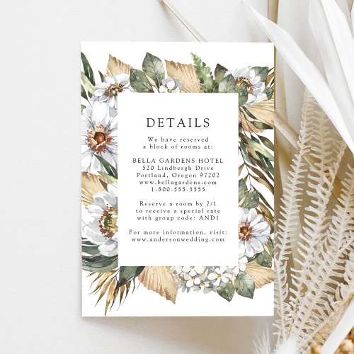 Boho White Floral  Greenery Wedding Details Enclosure Card