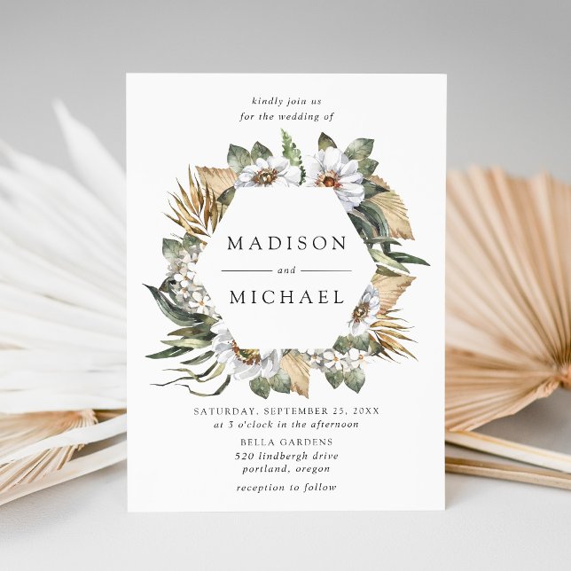 Boho White Floral & Greenery Wedding Invitation (Creator Uploaded)