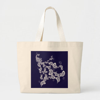 Boho White Floral Peacock With Paisley Pattern Large Tote Bag