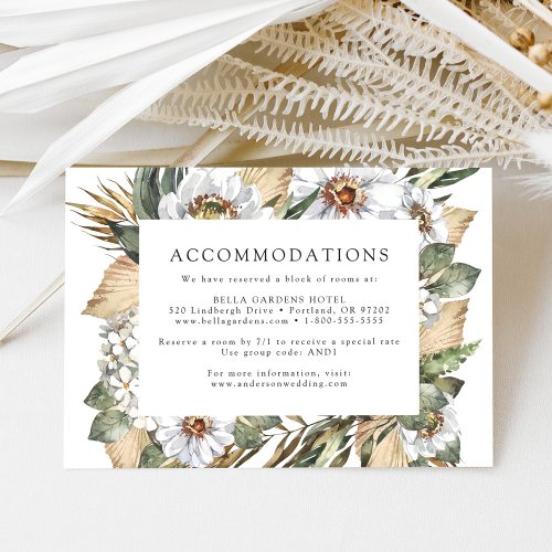 Boho White Floral Wedding Hotel Accommodations Enclosure Card
